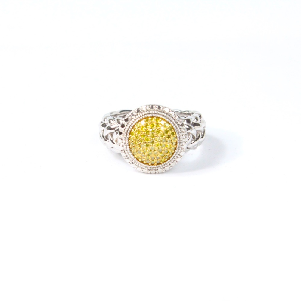 New JS Yellow Diamond Pave Round Weave Edge Ring 14mm Size 7
